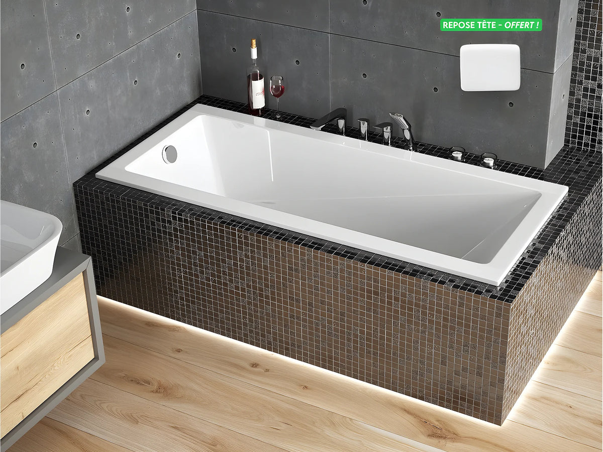 Baignoire Rectangulaire 180x80 Acrylique Blanc - MODERN SLIM