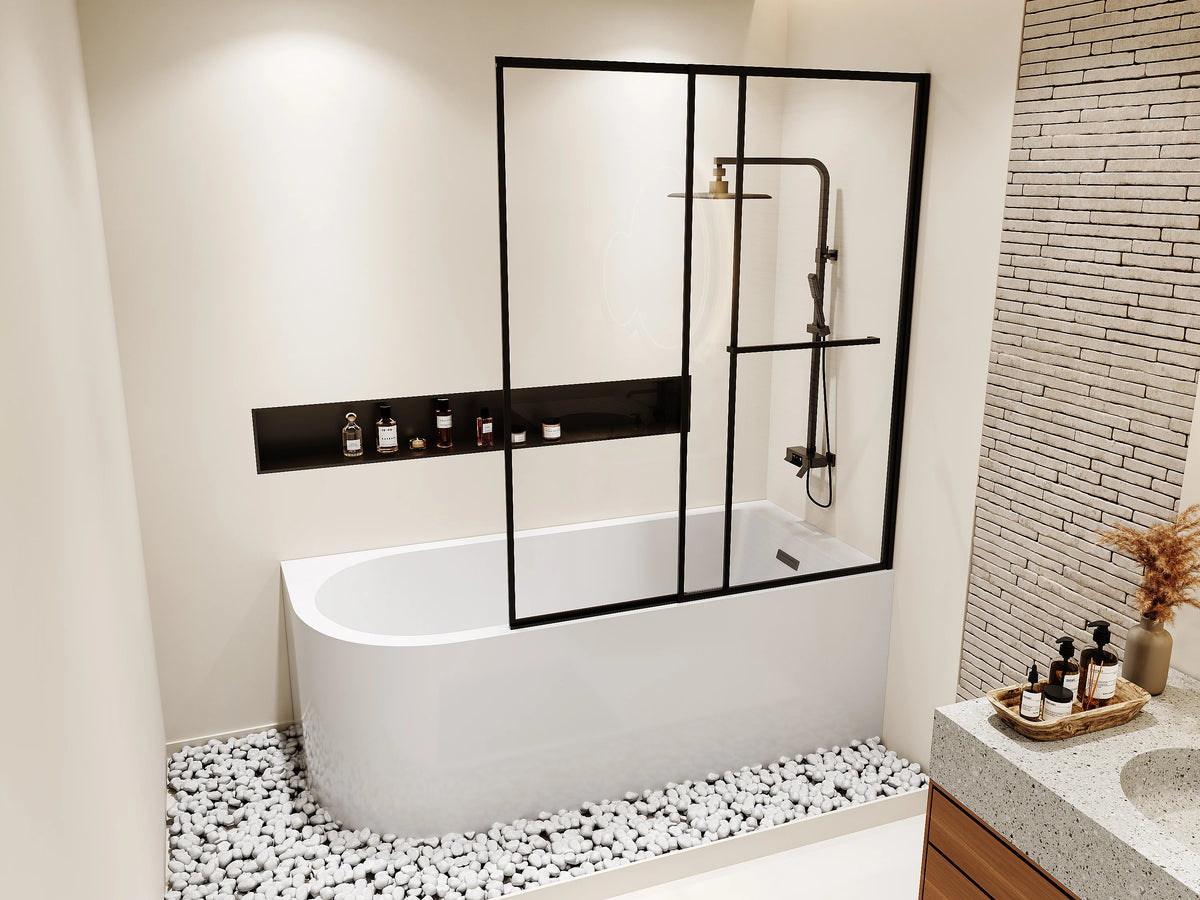 Baignoire Bain-Douche d'Angle 170x75 Acrylique Blanc avec Pare-Bain - ANIKA