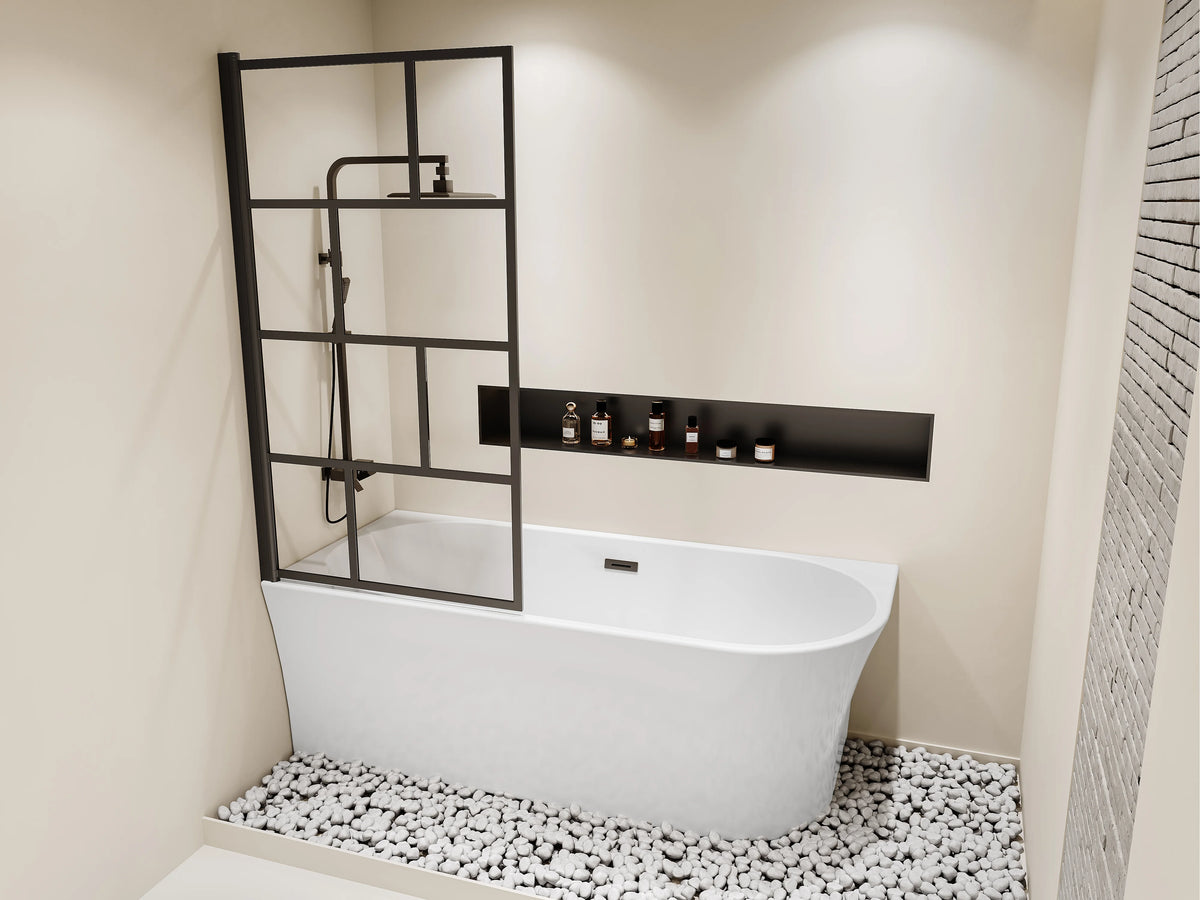 Baignoire Bain-Douche d'Angle 150x75 Acrylique Blanc avec Pare-Bain - PONTICOLA
