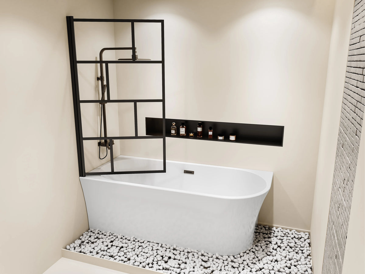 Baignoire Bain-Douche d'Angle 150x75 Acrylique Blanc avec Pare-Bain - PONTICOLA - vue 2