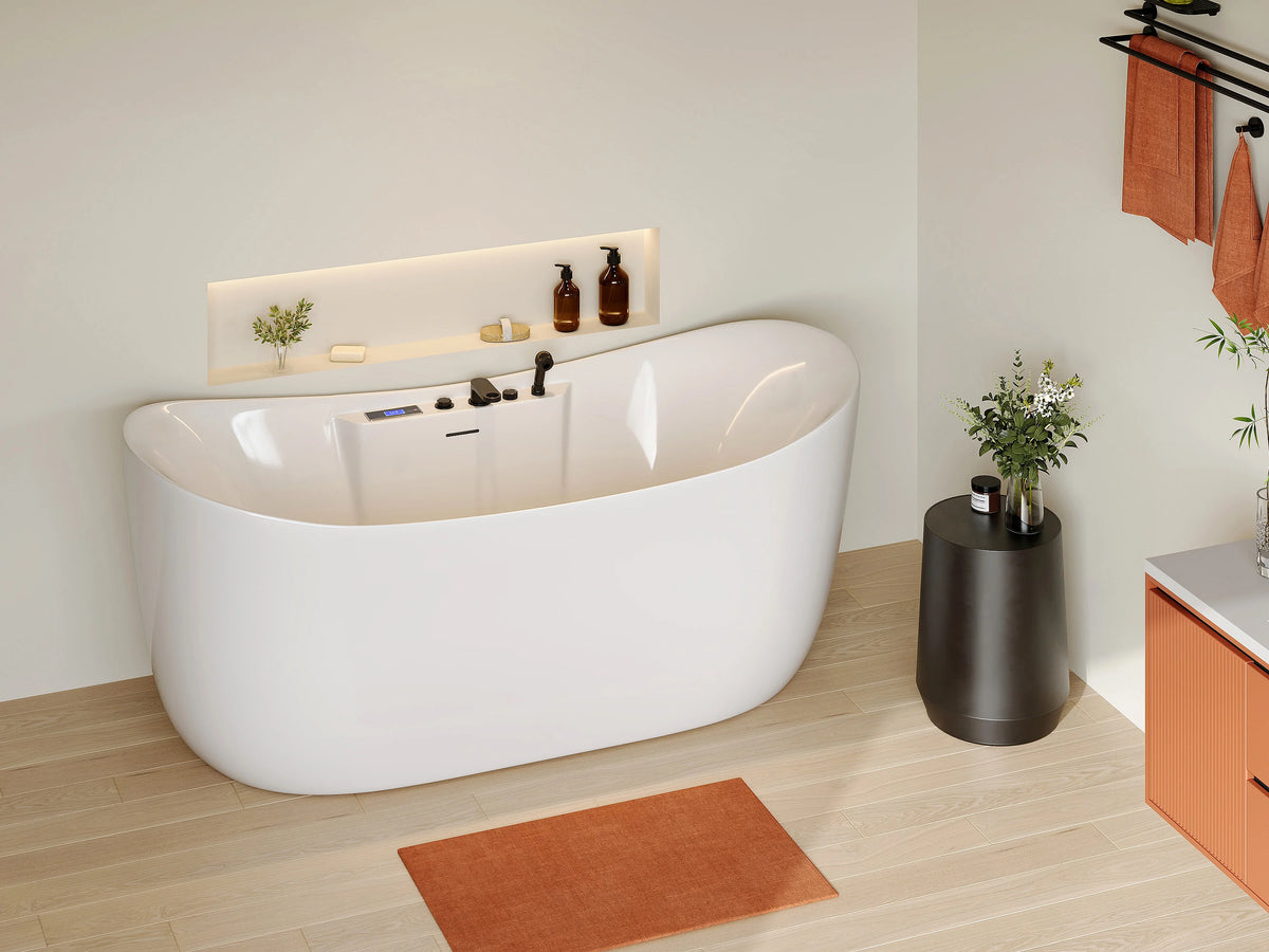 Baignoire Balnéo Asymétrique 180x80 Acrylique Blanc avec Robinetterie - BOLAZA
