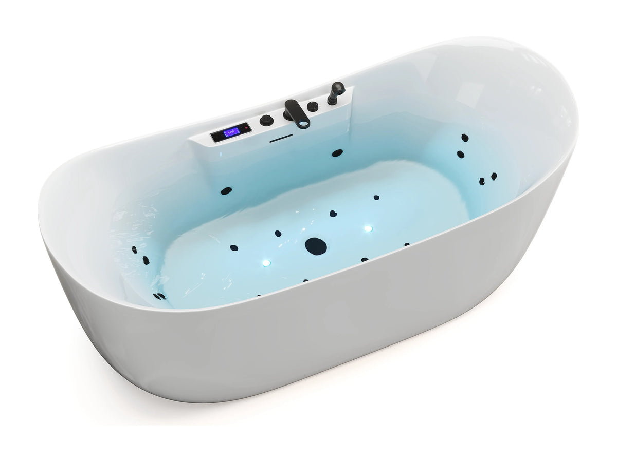 Baignoire Balnéo Asymétrique 180x80 Acrylique Blanc avec Robinetterie - BOLAZA - vue 11