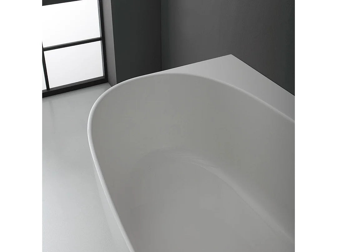 Baignoire Semi-Îlot 158x86 Résine Minérale Blanc - MARBRE LUISA - vue 6
