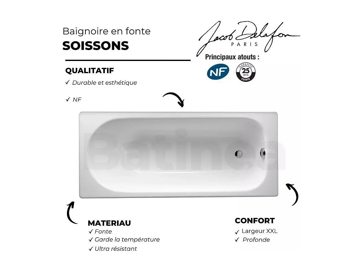 Baignoire Rectangulaire 170x70 Fonte Noir - SOISSONS - vue 5