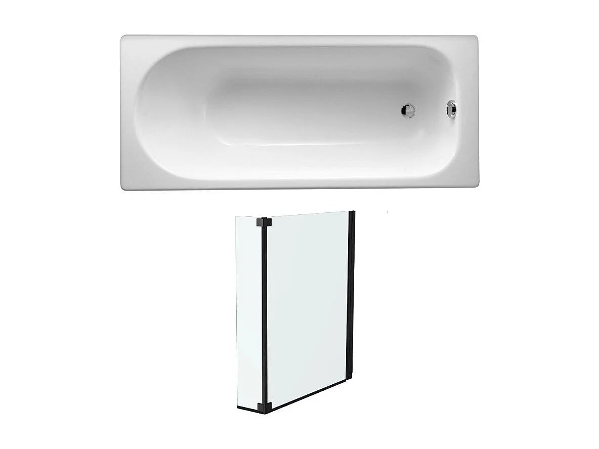 Baignoire Bain-Douche 170x70 Fonte Noir avec Pare-Bain - SOISSONS - vue 3