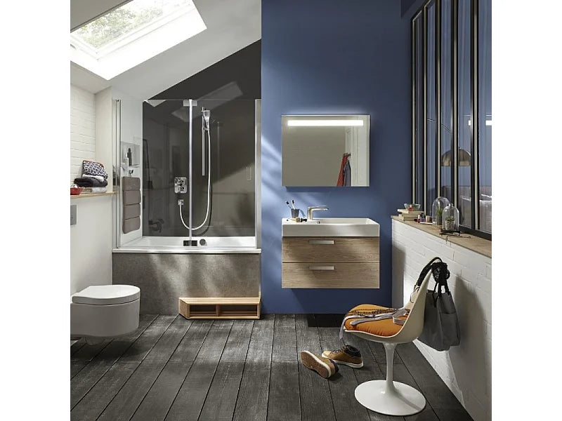Baignoire Bain-Douche Asymétrique 120x80 Acrylique Gris Clair avec Pare-Bain - CAPSULE - vue 2