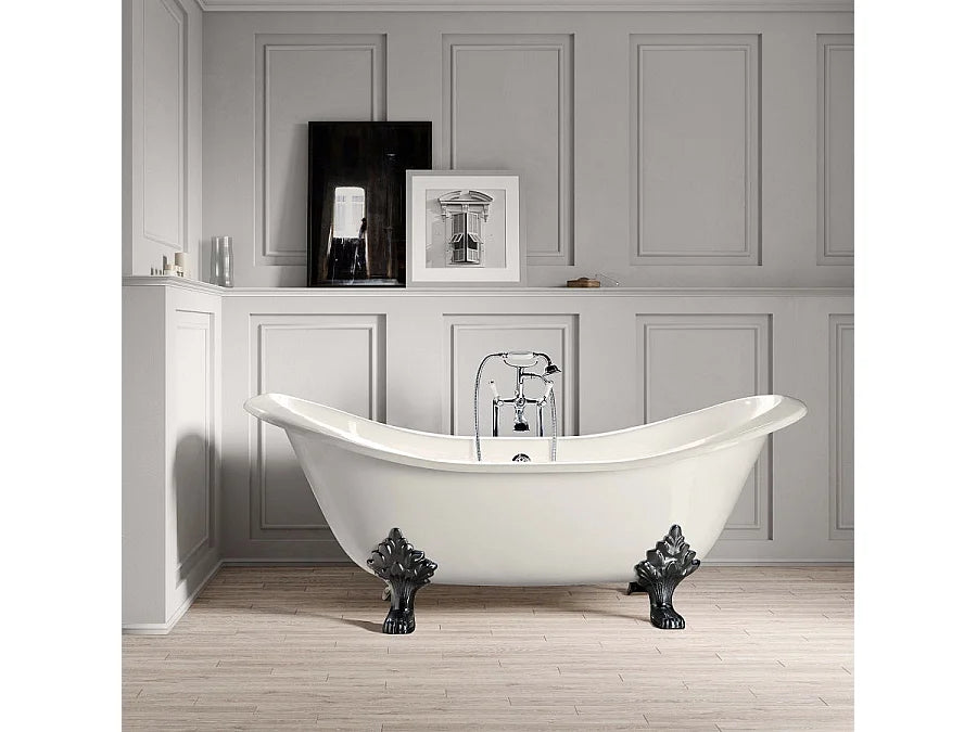 Baignoire Ovale 182x76 Fonte Blanc et Argenté - KINGSTON
