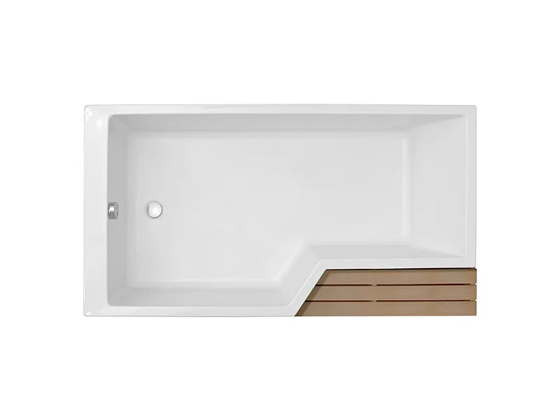 Baignoire Bain-Douche Asymétrique 160x90 Acrylique Gris Clair avec Pare-Bain et Tablier - NEO - vue 5