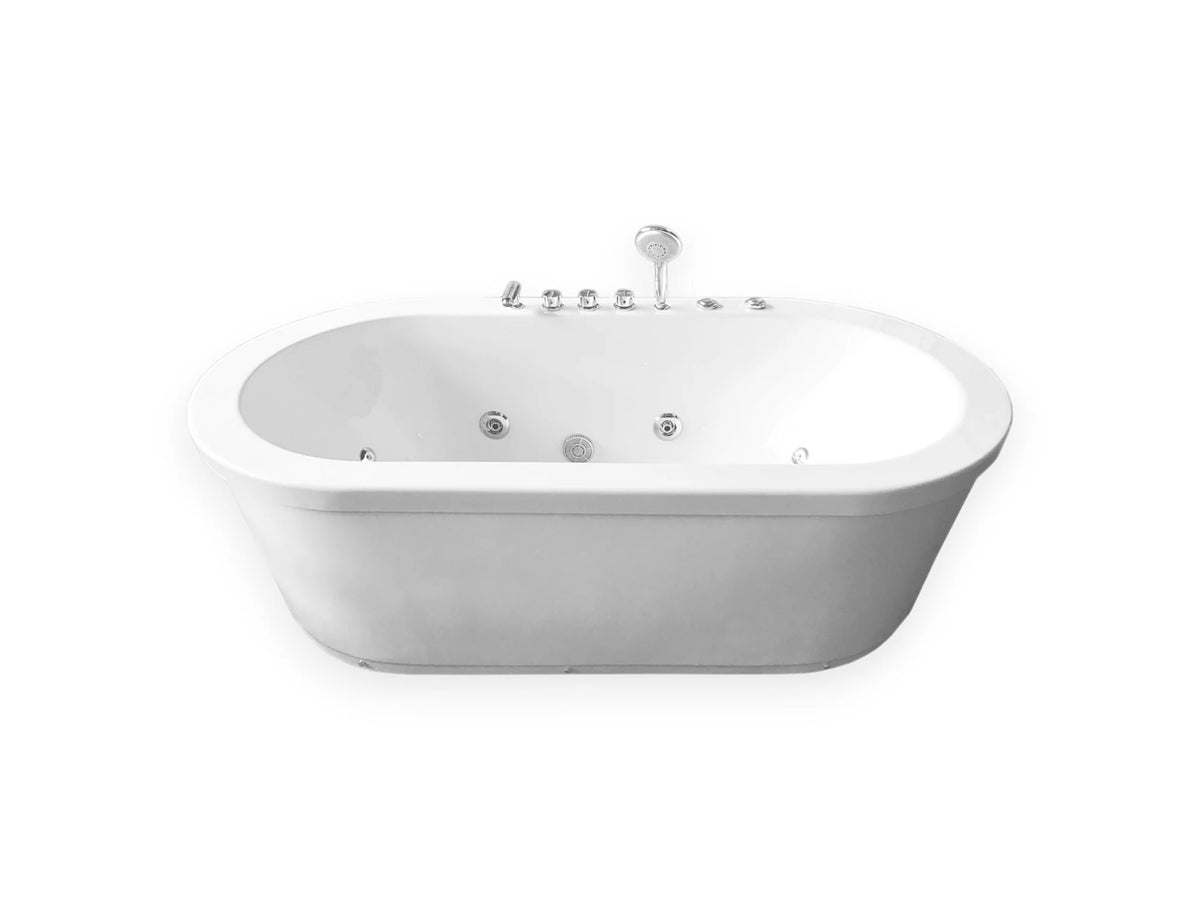 Baignoire Balnéo Îlot 185x95 Acrylique Blanc avec Robinetterie - PERLIE