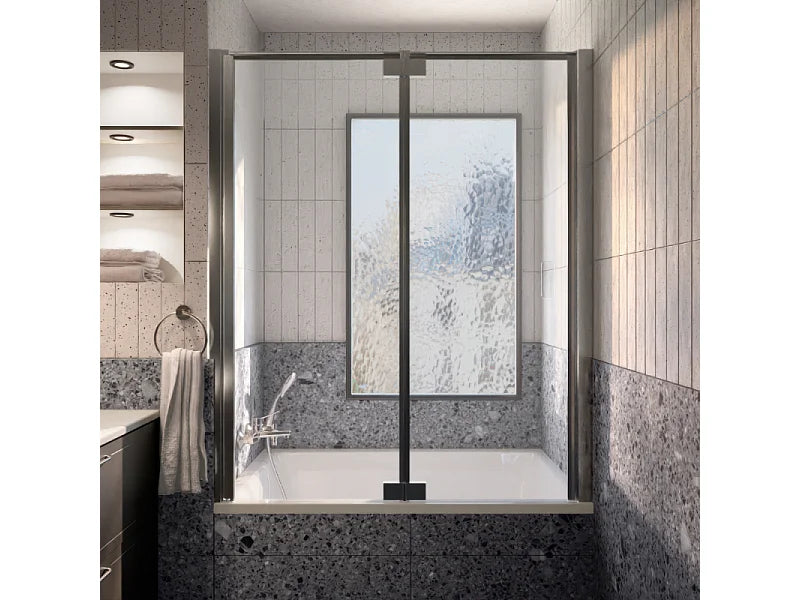 Baignoire Bain-Douche Asymétrique 120x80 Acrylique Gris Clair avec Pare-Bain - CAPSULE - vue 7