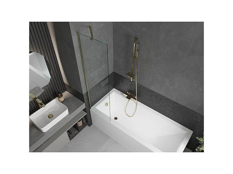 Baignoire Bain-Douche 150x70 Acrylique Doré avec Pare-Bain et Tablier - CUBIK - vue 3