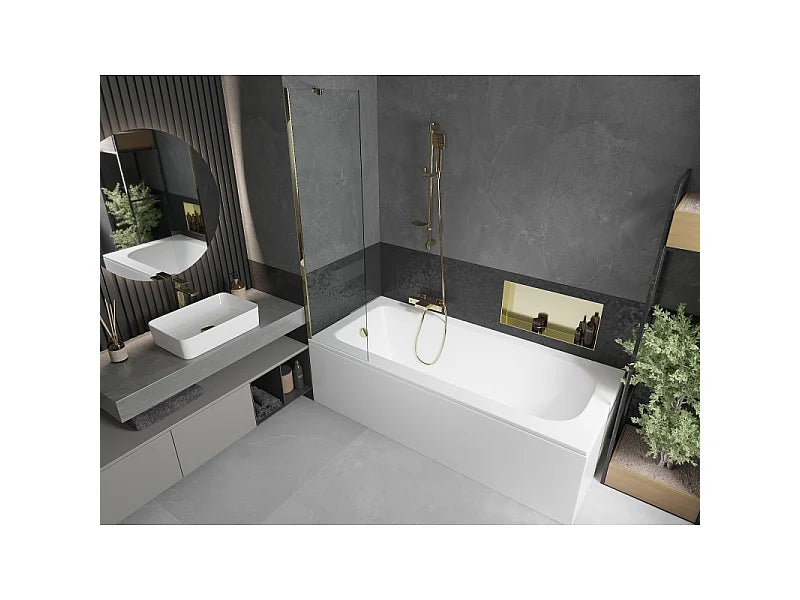 Baignoire Bain-Douche 160x70 Acrylique Doré avec Pare-Bain et Tablier - VEGA - vue 2