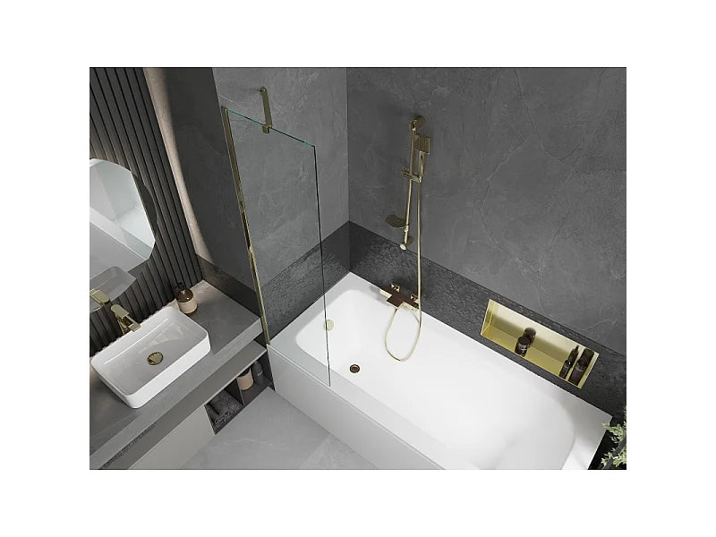 Baignoire Bain-Douche 160x70 Acrylique Doré avec Pare-Bain et Tablier - VEGA - vue 3