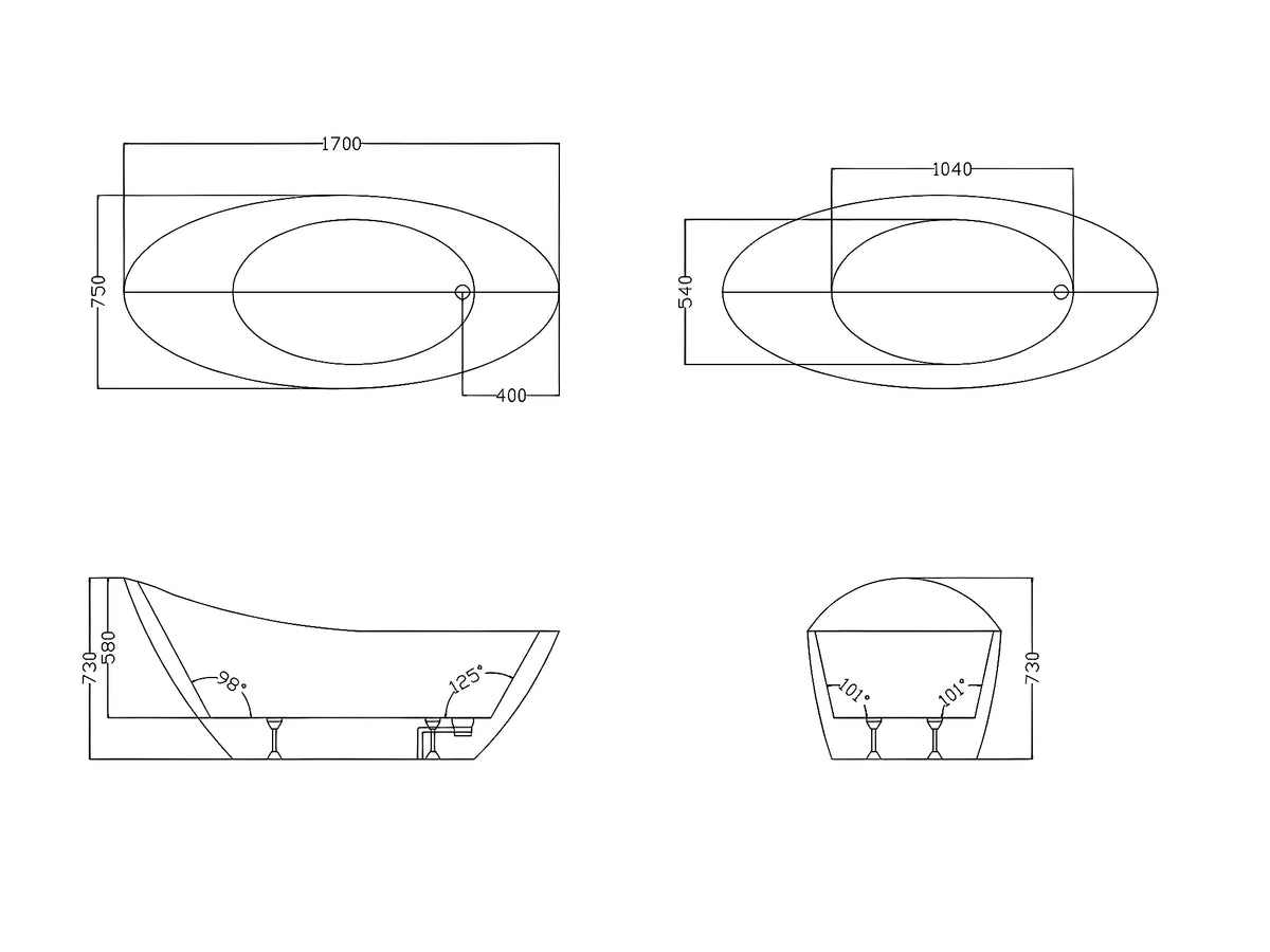 Baignoire Îlot 170x75 Acrylique Noir avec Robinetterie - NATALIA - vue 8