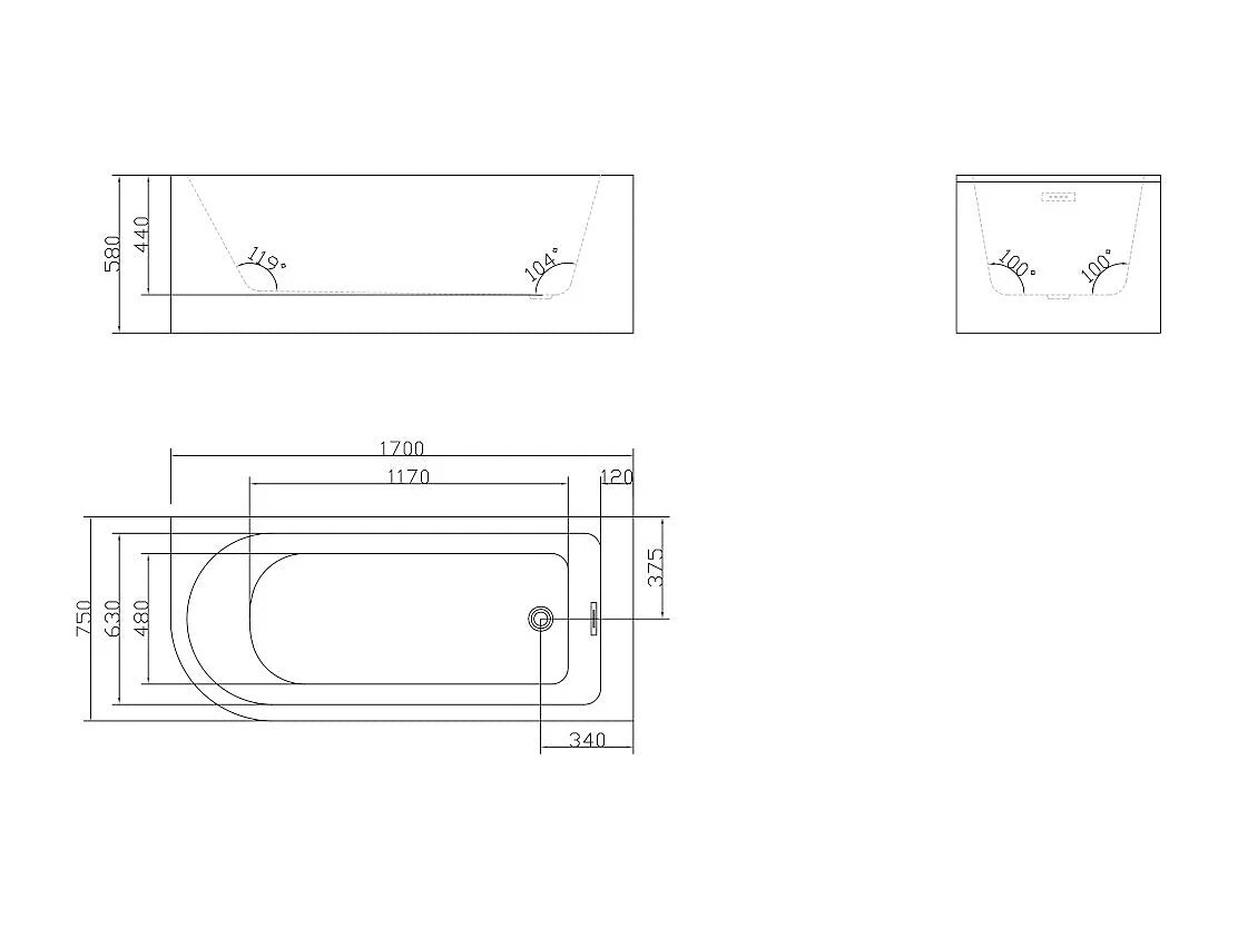 Baignoire Bain-Douche d'Angle 170x75 Acrylique Blanc avec Pare-Bain - ANIKA - vue 8