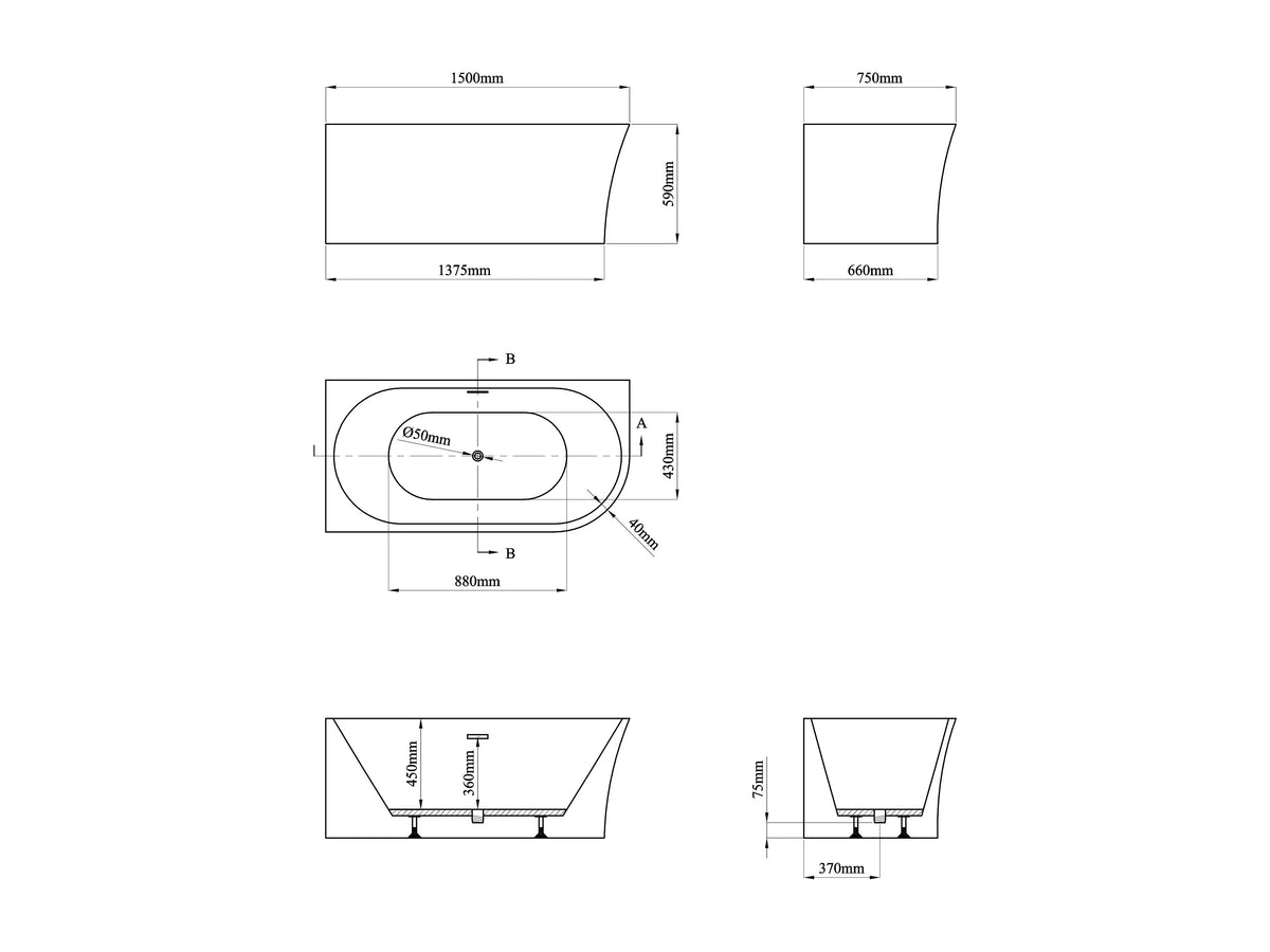 Baignoire Bain-Douche d'Angle 150x75 Acrylique Blanc avec Pare-Bain - PONTICOLA - vue 6