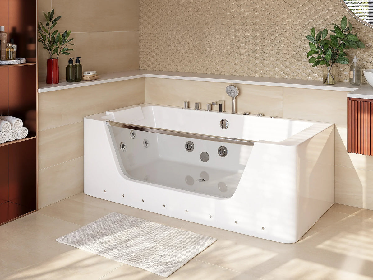 Baignoire Balnéo d'Angle 170x85 Acrylique Blanc avec Robinetterie - DYONA