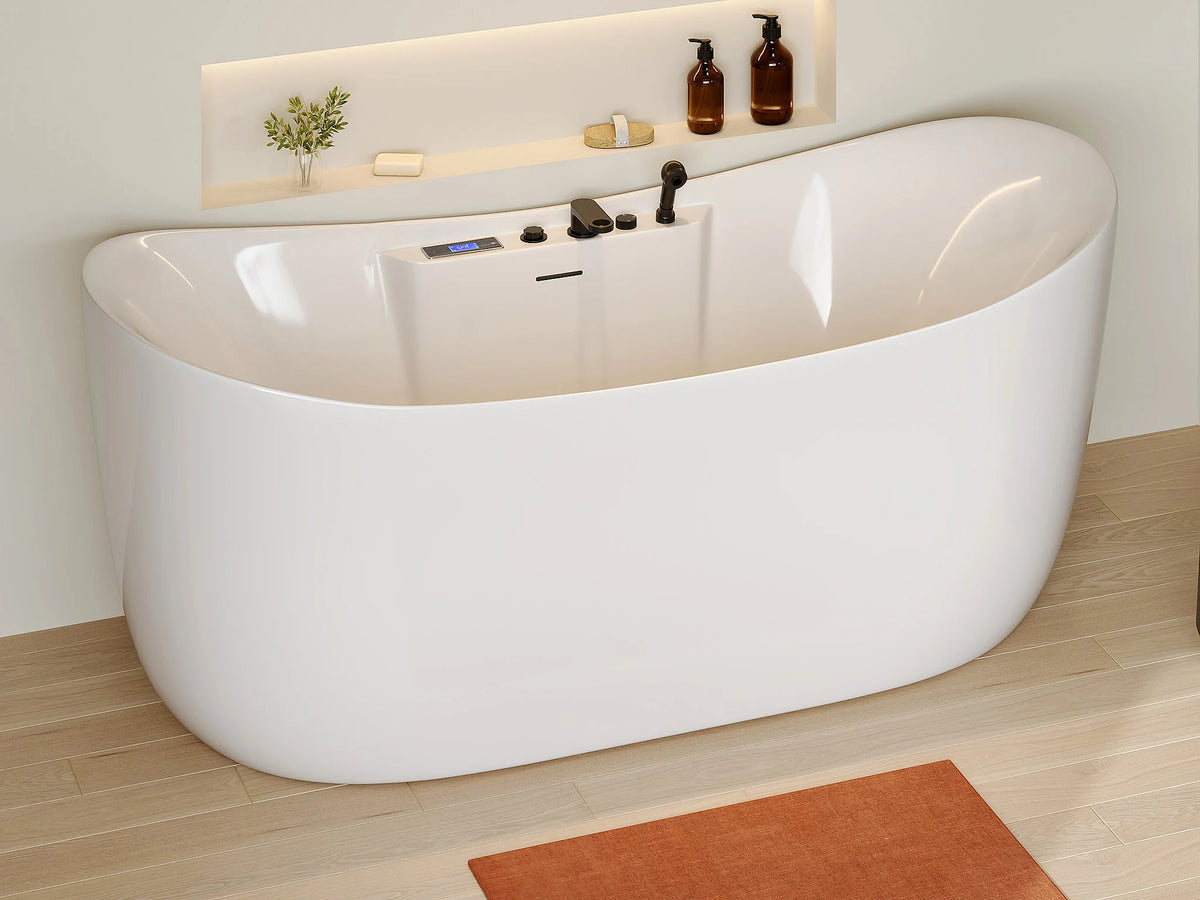 Baignoire Balnéo Asymétrique 180x80 Acrylique Blanc avec Robinetterie - BOLAZA - vue 2