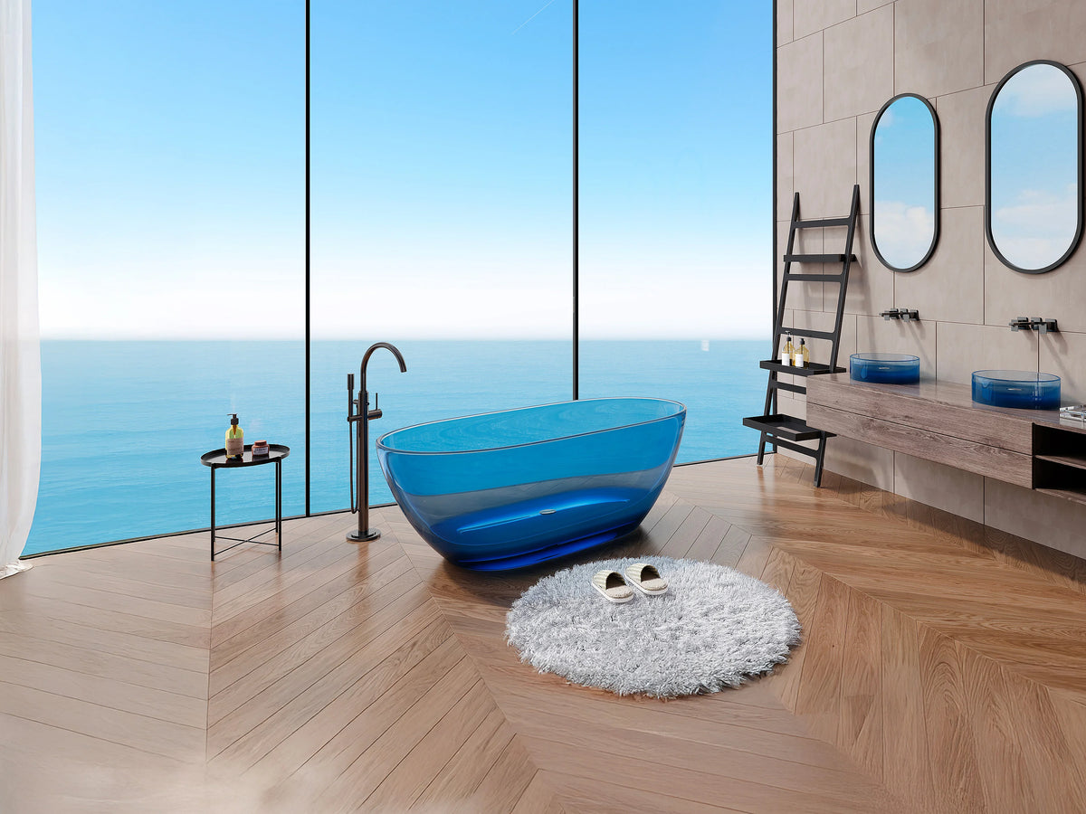 Baignoire Îlot 160x72 Résine Minérale Bleu - SPAVO - vue 2