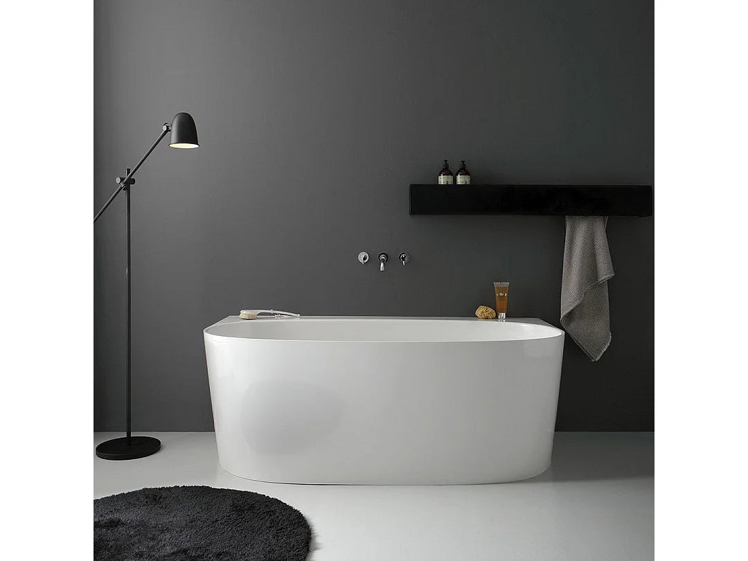 Baignoire Semi-Îlot 158x86 Résine Minérale Blanc - MARBRE LUISA - vue 2