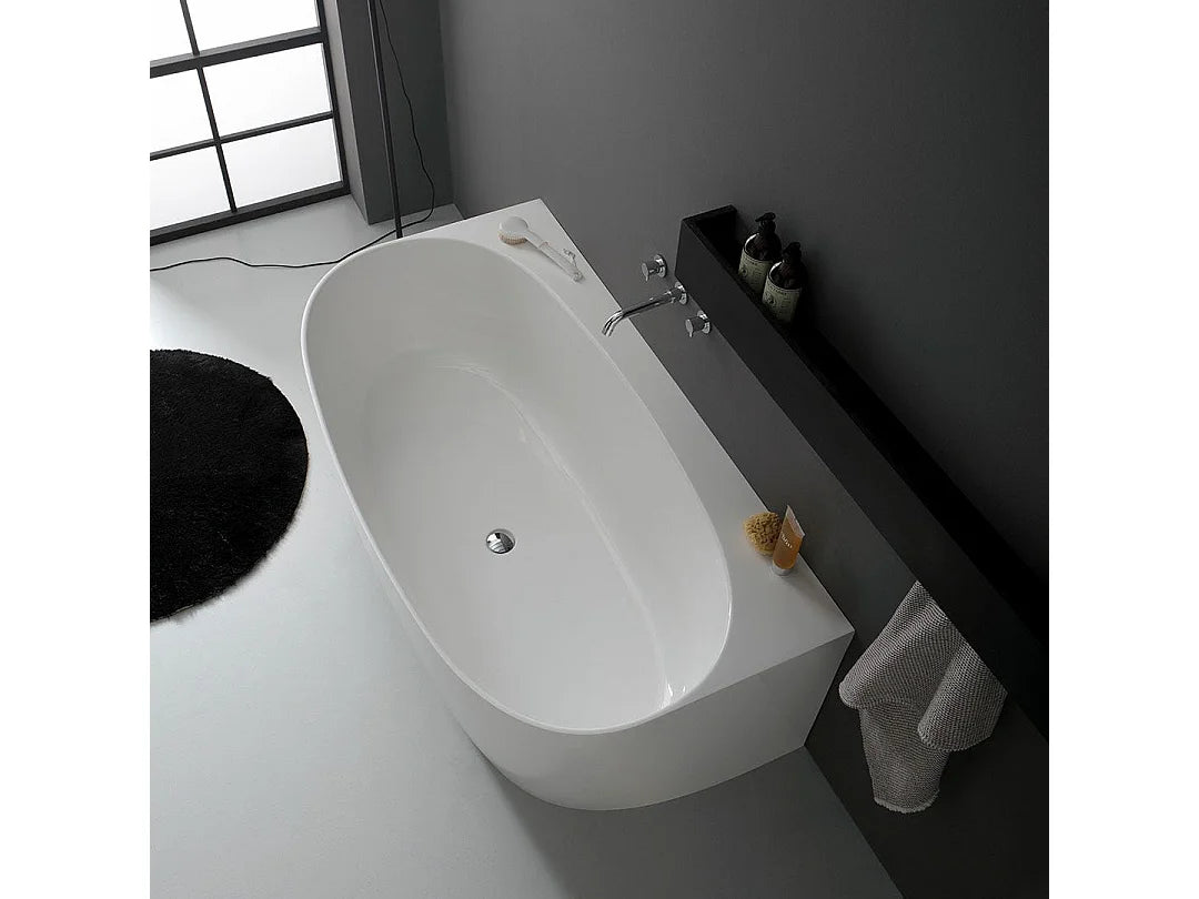 Baignoire Semi-Îlot 158x86 Résine Minérale Blanc - MARBRE LUISA - vue 3