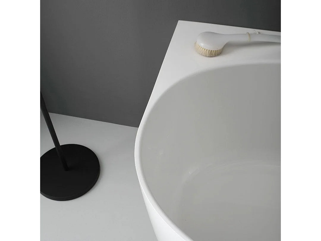 Baignoire Semi-Îlot 158x86 Résine Minérale Blanc - MARBRE LUISA - vue 5