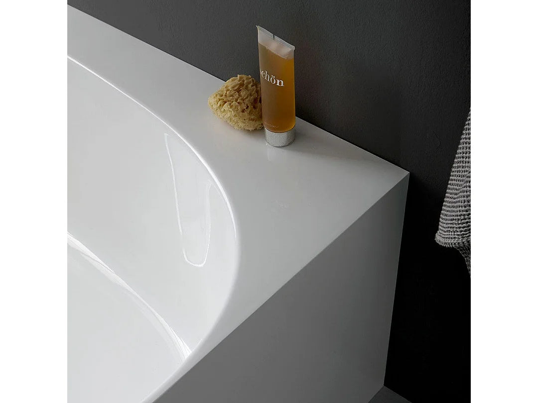 Baignoire Semi-Îlot 158x86 Résine Minérale Blanc - MARBRE LUISA - vue 7