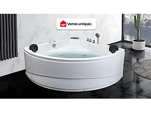 Baignoire Balnéo d'Angle 150x150 Acrylique Blanc avec Robinetterie - AGLENA - vue 10