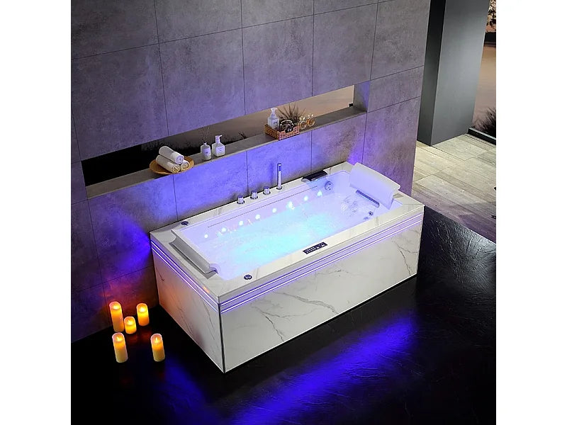Baignoire Balnéo Rectangulaire 180x90 Blanc avec Robinetterie - THERAPEUTIQUE ARCHIPEL