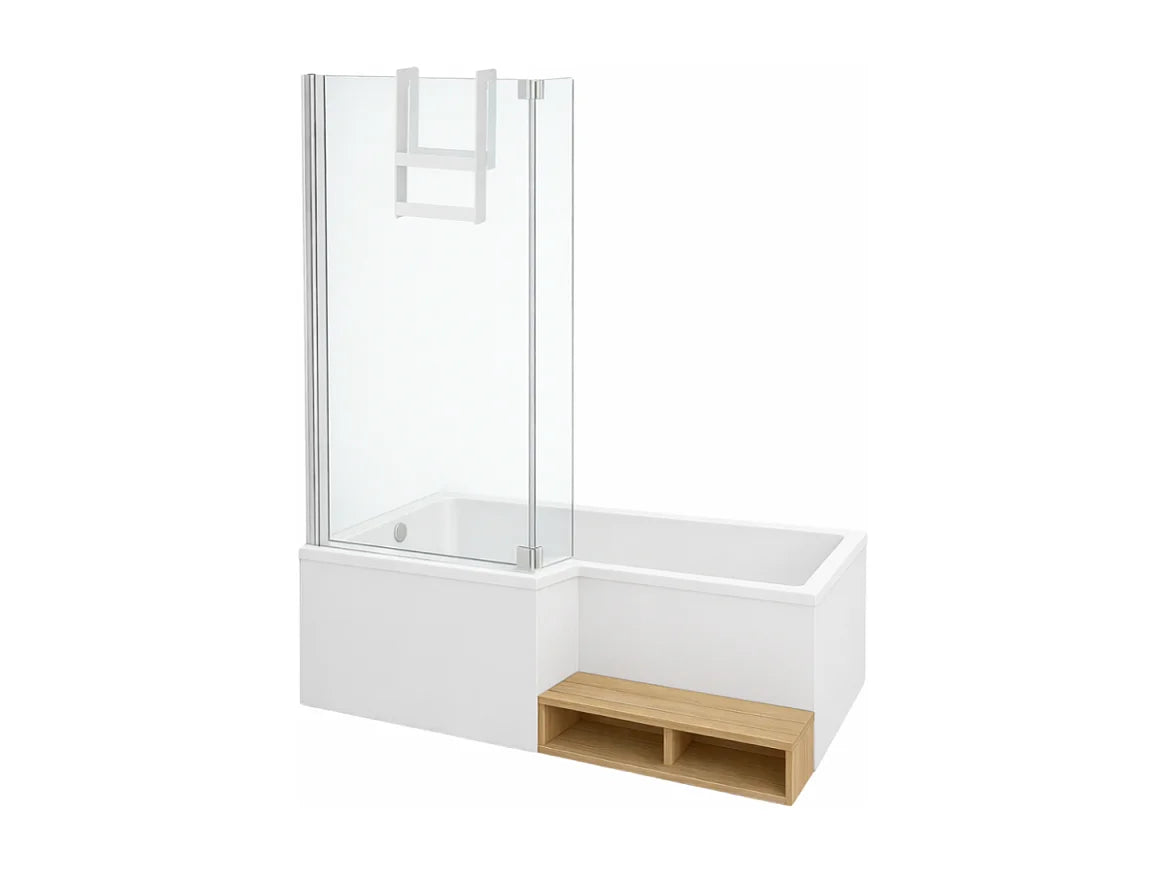 Baignoire Bain-Douche d'Angle 160x90 Acrylique Gris Clair avec Pare-Bain et Tablier - NEO - vue 4