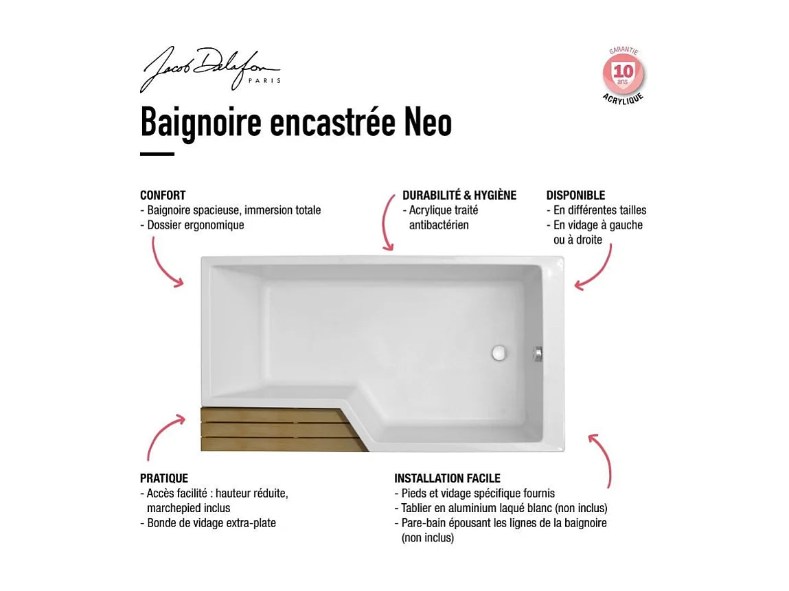 Baignoire Bain-Douche d'Angle 160x90 Acrylique Gris Clair avec Pare-Bain et Tablier - NEO - vue 7