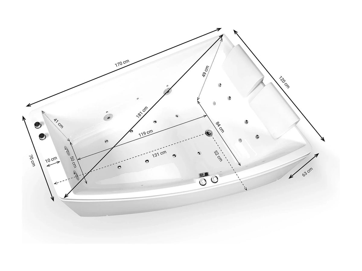 Baignoire Balnéo d'Angle 170x120 Acrylique Blanc - SANGHA DUO - vue 10