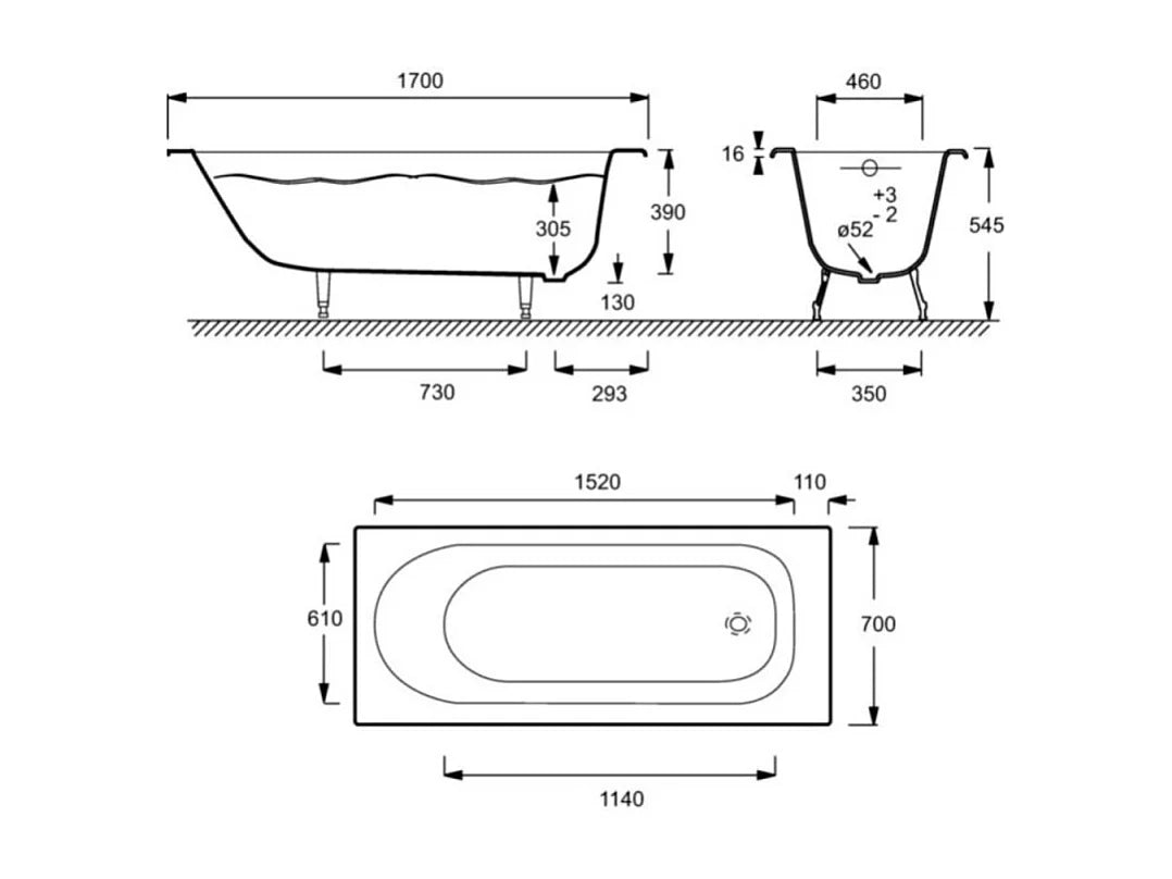 Baignoire Bain-Douche 170x70 Fonte Noir avec Pare-Bain - SOISSONS - vue 5