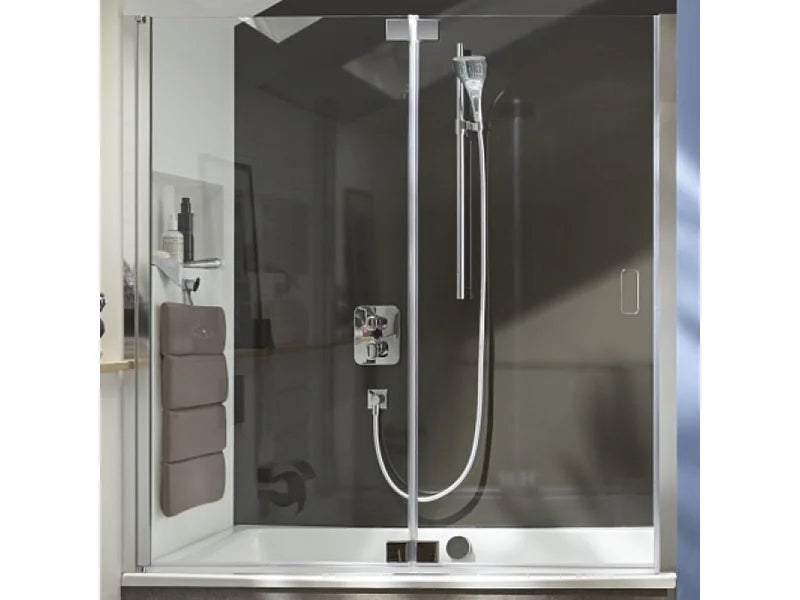 Baignoire Bain-Douche Asymétrique 120x80 Acrylique Gris Clair avec Pare-Bain - CAPSULE