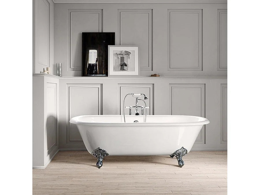 Baignoire Ovale 170x77 Fonte Blanc et Argenté - PLYMOUTH - vue 6