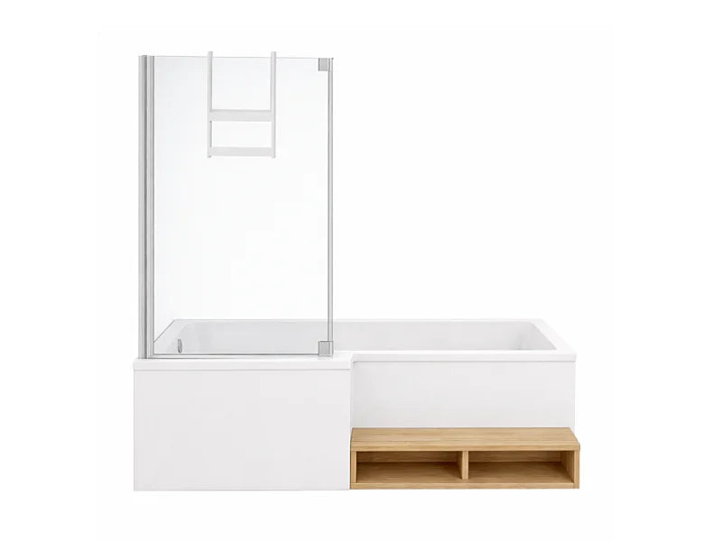 Baignoire Bain-Douche Asymétrique 160x90 Acrylique Gris Clair avec Pare-Bain et Tablier - NEO - vue 4