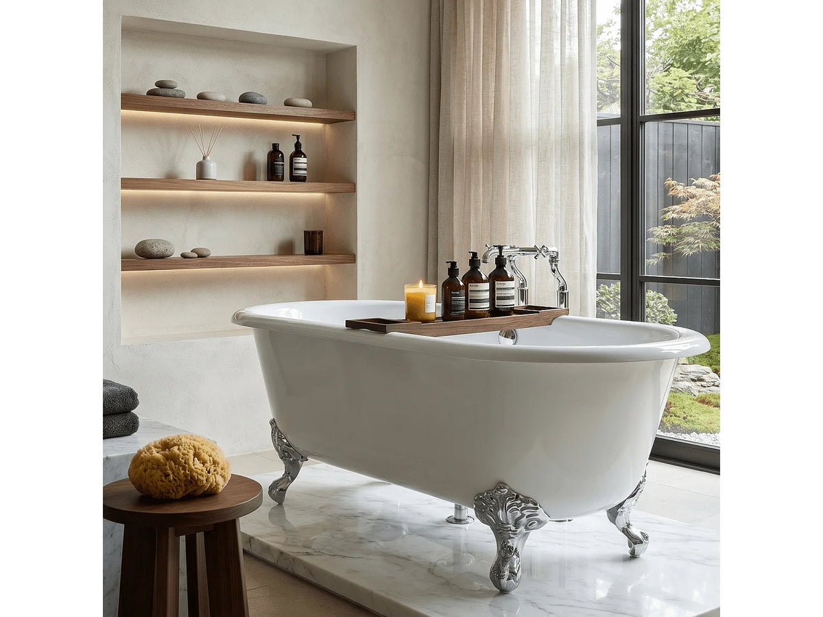 Baignoire Ovale 170x77 Fonte Blanc et Argenté - PLYMOUTH - vue 8