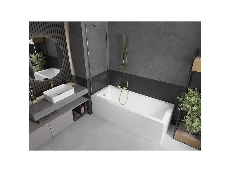Baignoire Bain-Douche 150x70 Acrylique Doré avec Pare-Bain et Tablier - CUBIK - vue 2