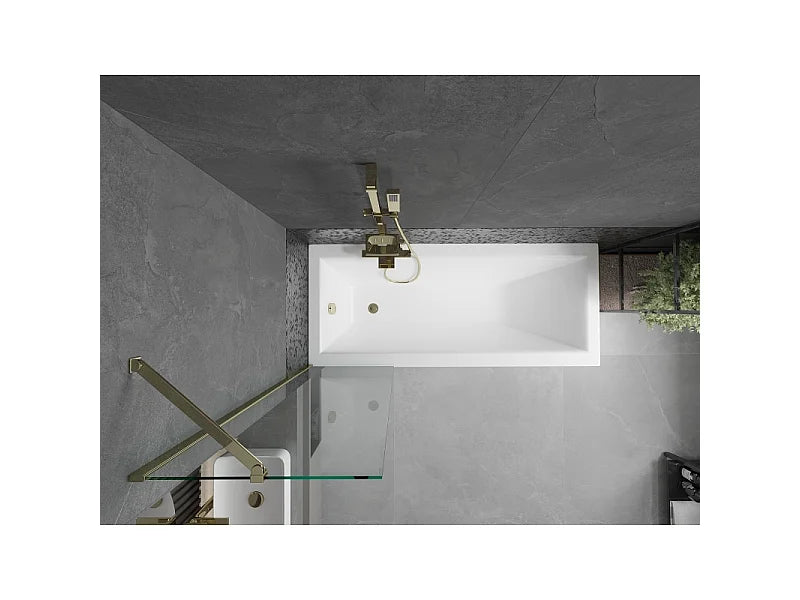 Baignoire Bain-Douche 150x70 Acrylique Doré avec Pare-Bain et Tablier - CUBIK - vue 4