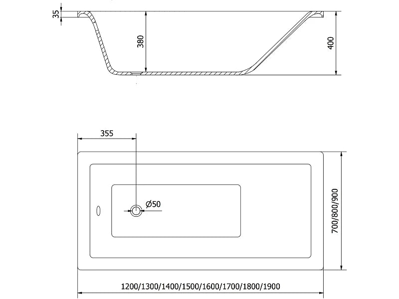 Baignoire Bain-Douche 150x70 Acrylique Doré avec Pare-Bain et Tablier - CUBIK - vue 5